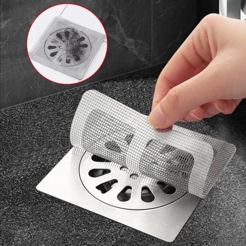 Couvercle de vidange de douche jetable en maille, lot de 50 : filtre pour évier de sol et anti-cheveux pour salle de bain et cuisine 1
