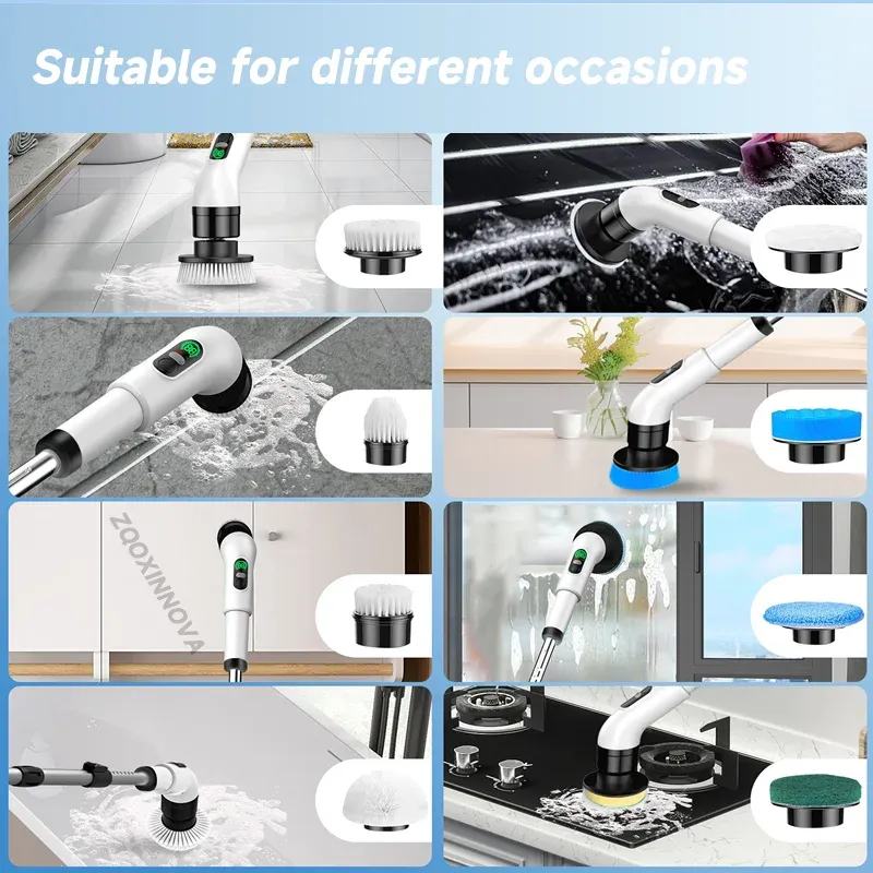 Brosse de nettoyage électrique sans fil multifonctionnelle pour la maison, brosse rotative pour salle de bain et cuisine 5
