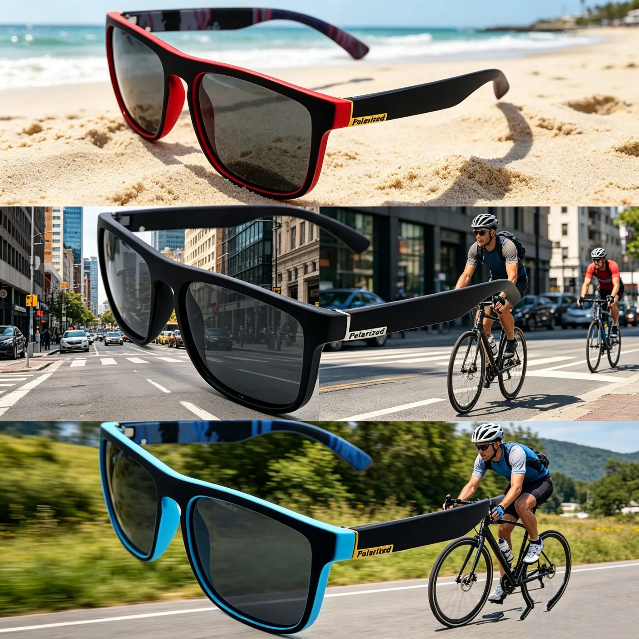Lunettes de soleil de sport polarisées à monture carrée en métal, protection UV400 pour homme et femme 6