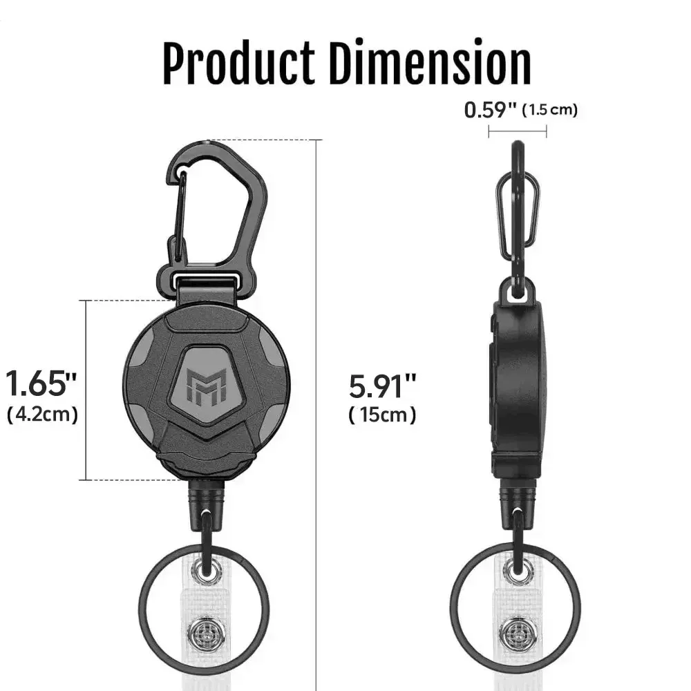 Porte-clés rétractable avec mousqueton, porte-badge tactique et cordon en acier de 80 cm 6
