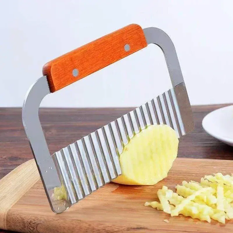 Coupe-pommes de terre en acier inoxydable à lame ondulée, pour frites, légumes et fruits 6