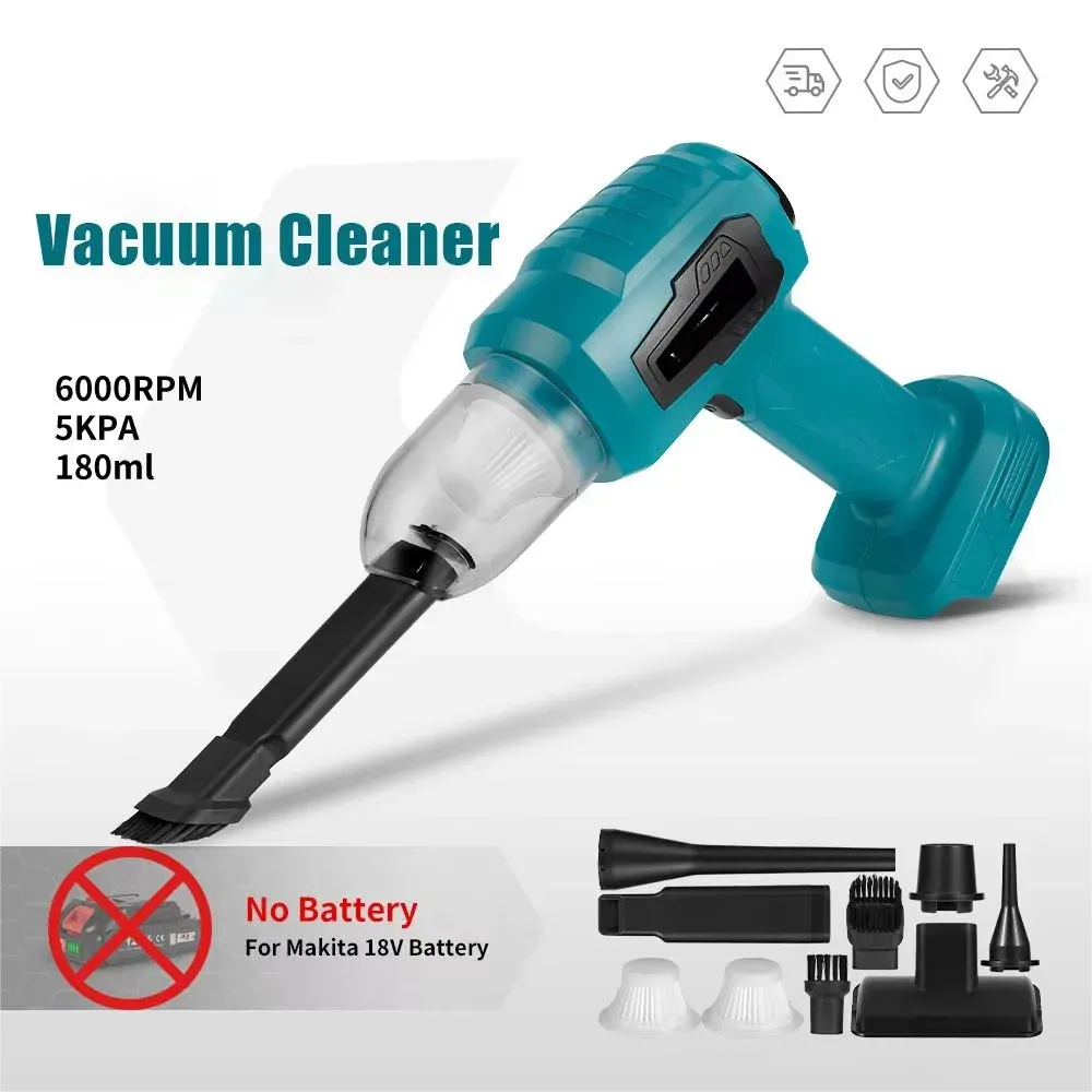 Mini aspirateur sans fil à forte puissance d'aspiration et souffleur portatif pour usage domestique, avec 7 embouts, compatible batteries 18 V et 21 V