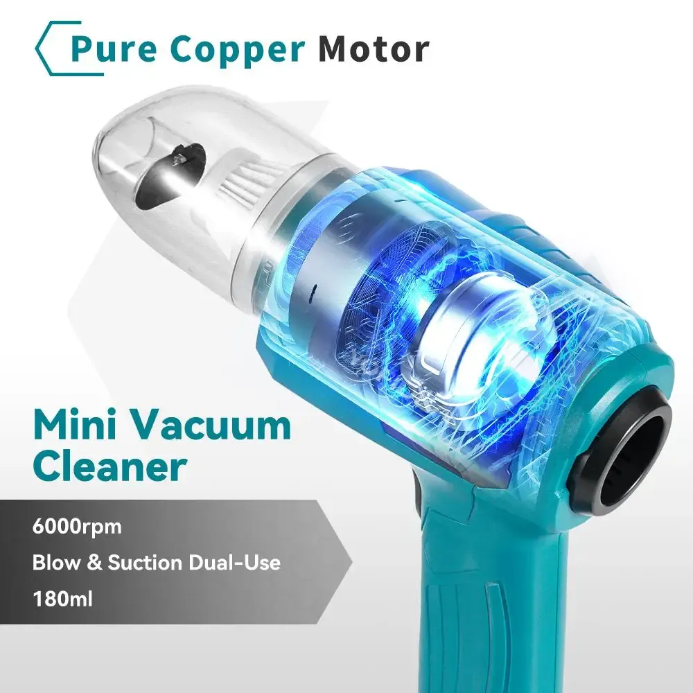 Mini aspirateur sans fil à forte puissance d'aspiration et souffleur portatif pour usage domestique, avec 7 embouts, compatible batteries 18 V et 21 V 3