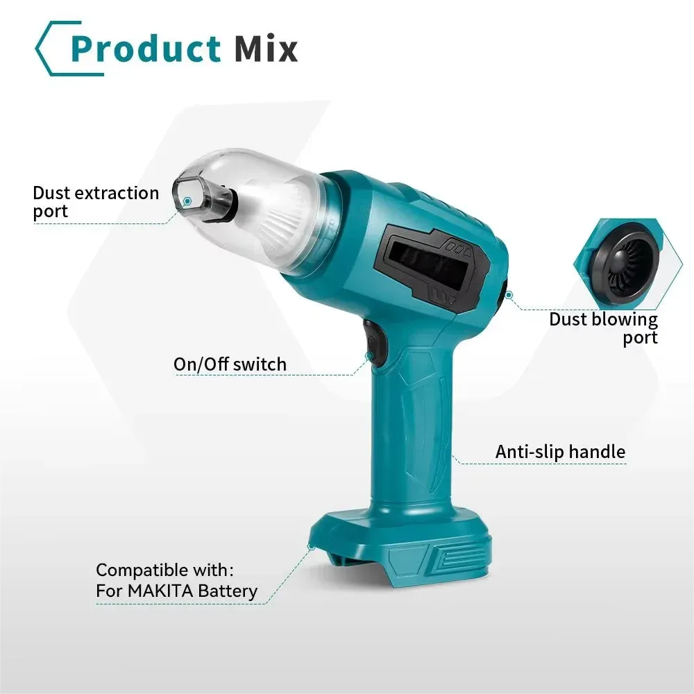 Mini aspirateur sans fil à forte puissance d'aspiration et souffleur portatif pour usage domestique, avec 7 embouts, compatible batteries 18 V et 21 V 6