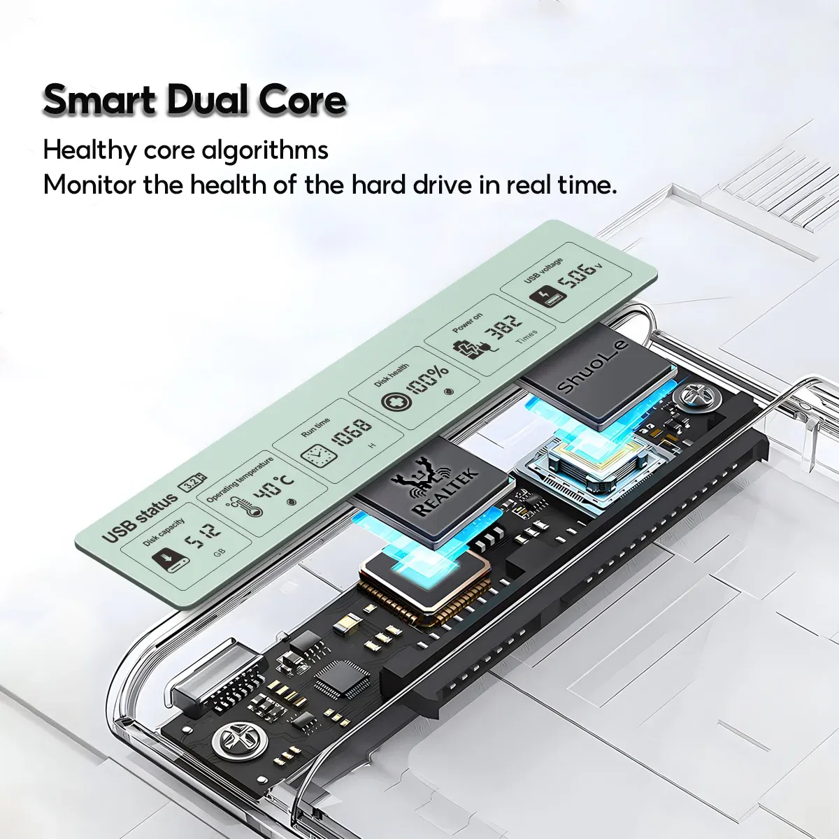 Boîtier de disque dur 2,5 pouces SSD SATA vers USB 3.2, adaptateur 5 Gbps, boîtier externe transparent 3