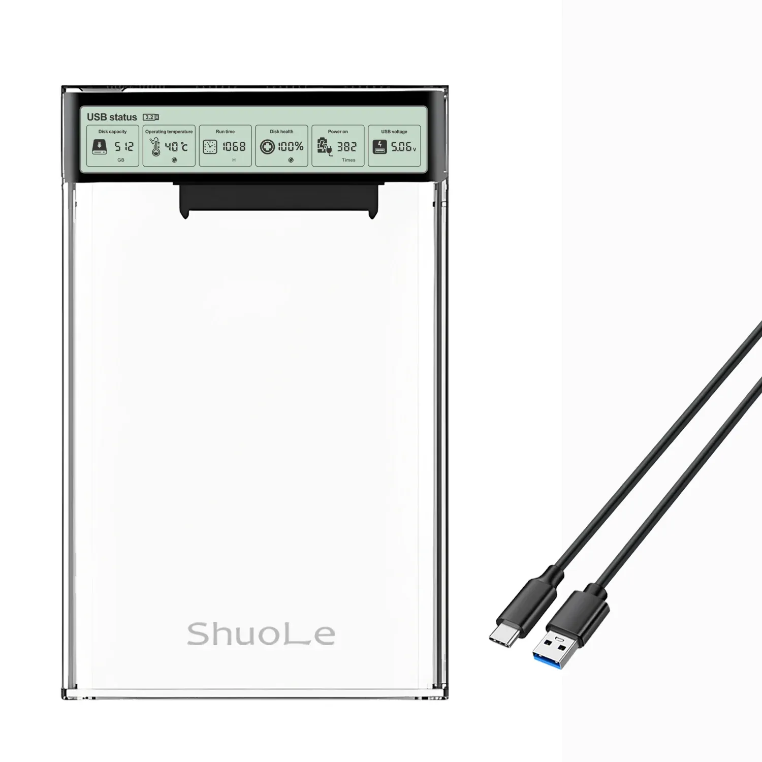 Boîtier de disque dur 2,5 pouces SSD SATA vers USB 3.2, adaptateur 5 Gbps, boîtier externe transparent 6