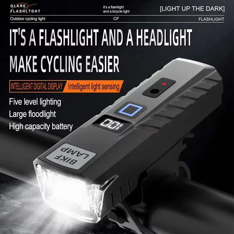 Lampe de vélo rechargeable par USB, phare à détection automatique de luminosité pour la conduite nocturne, lampe LED puissante - Image 1