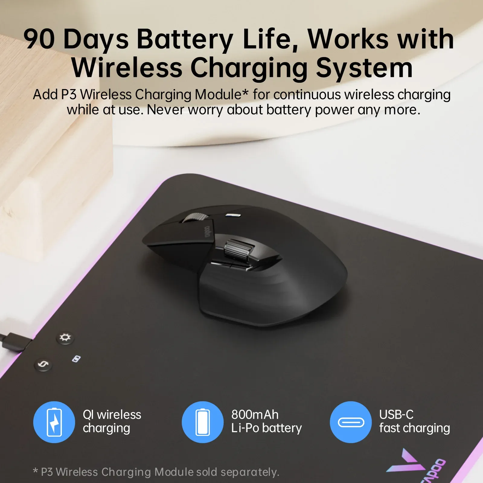 Rapoo Souris sans fil multimode MT760L/MT760M, ergonomique, 4000 DPI, jusqu'à 4 appareils, Bluetooth 4