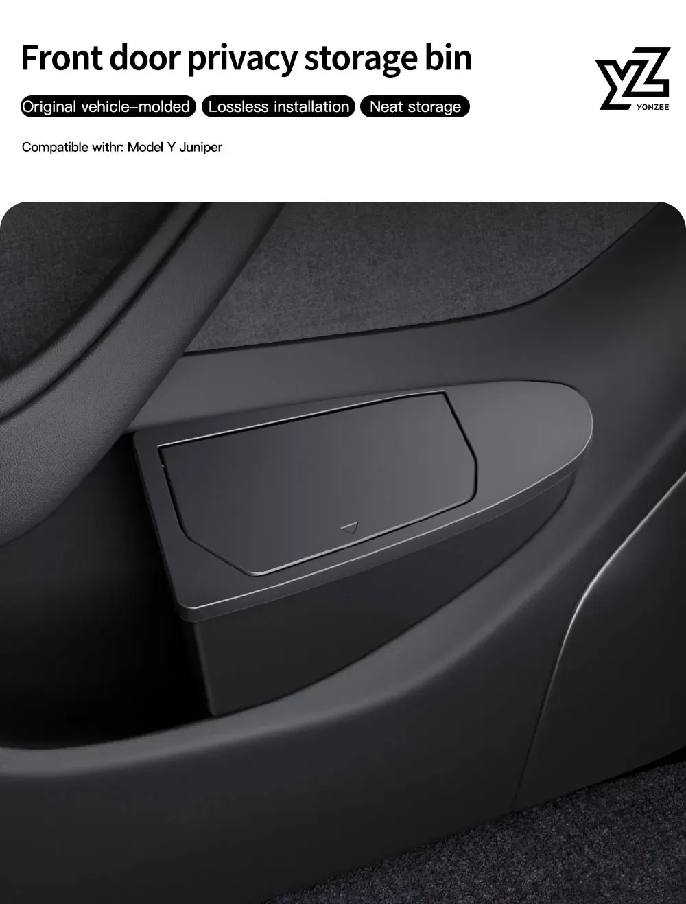 Vue d'ensemble du rangement de porte avant pour Tesla Model Y