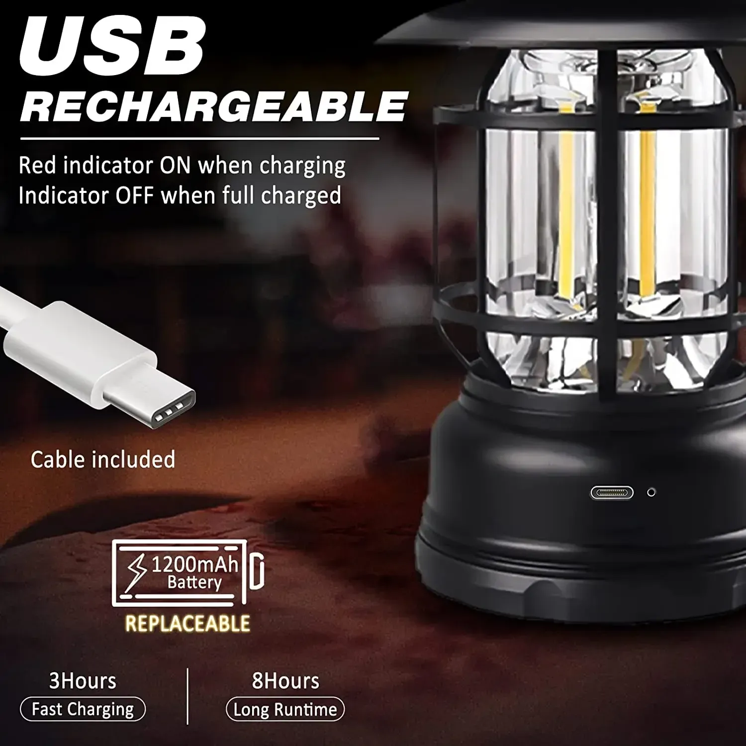 Lanterne de camping rechargeable à intensité variable COB, portable et étanche, pour la randonnée, la pêche, les urgences et les coupures de courant à domicile, usage intérieur et extérieur 4