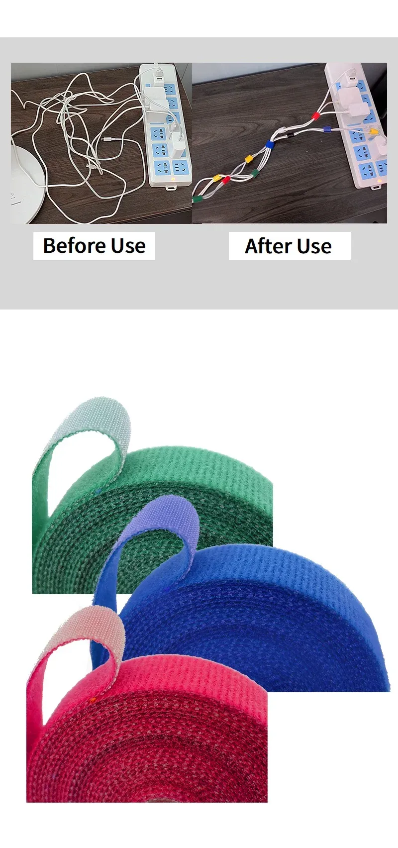 Détail des attaches de câble et organiseurs en nylon