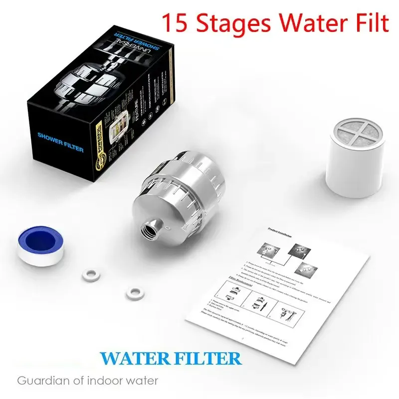 Filtre à eau de douche haute performance, 15 à 20 étapes de filtration, élimine le chlore, le fluorure et les métaux lourds, adoucit l'eau dure, pour pommeau de douche 12
