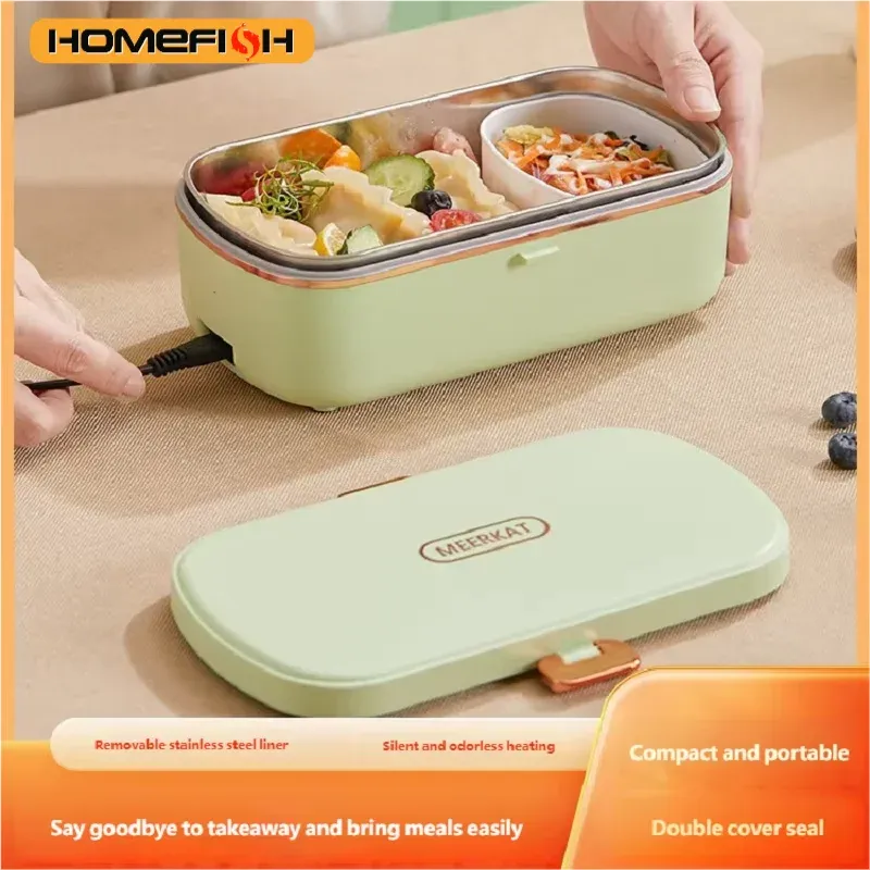HOMEFISH Boîte à déjeuner électrique en acier inoxydable avec chauffe-aliments intégré, sans eau