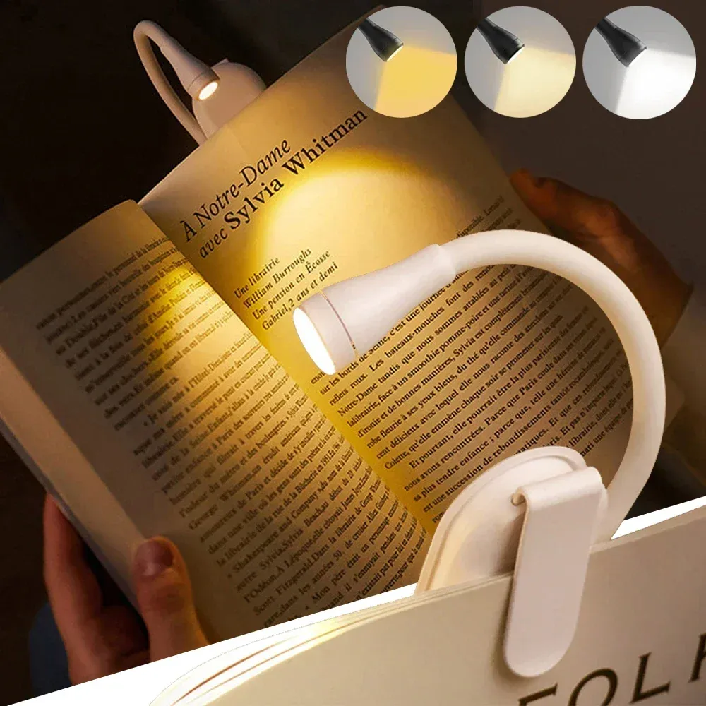 Lampe de lecture LED GGbingo 3 couleurs, rechargeable et pliable, clip réglable à 360° 2