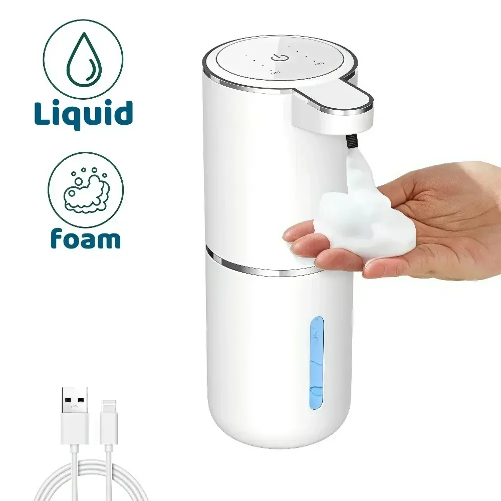 Distributeur automatique de savon liquide ou en poudre, distributeur électrique sans contact rechargeable par USB avec capteur infrarouge pour salle de bain et cuisine - Image 1