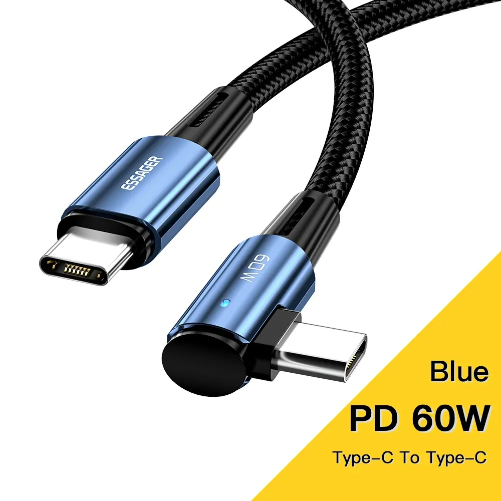 Câble USB Type-C vers USB-C 100 W coudé à 90 degrés Essager pour iPad, MacBook Pro, Xiaomi, Samsung et Huawei, charge rapide 11