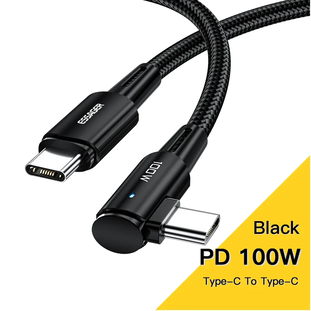 Câble USB Type-C vers USB-C 100 W coudé à 90 degrés Essager pour iPad, MacBook Pro, Xiaomi, Samsung et Huawei, charge rapide 9
