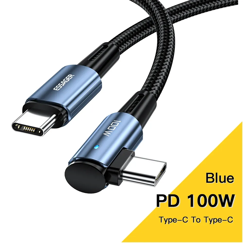 Câble USB Type-C vers USB-C 100 W coudé à 90 degrés Essager pour iPad, MacBook Pro, Xiaomi, Samsung et Huawei, charge rapide 7