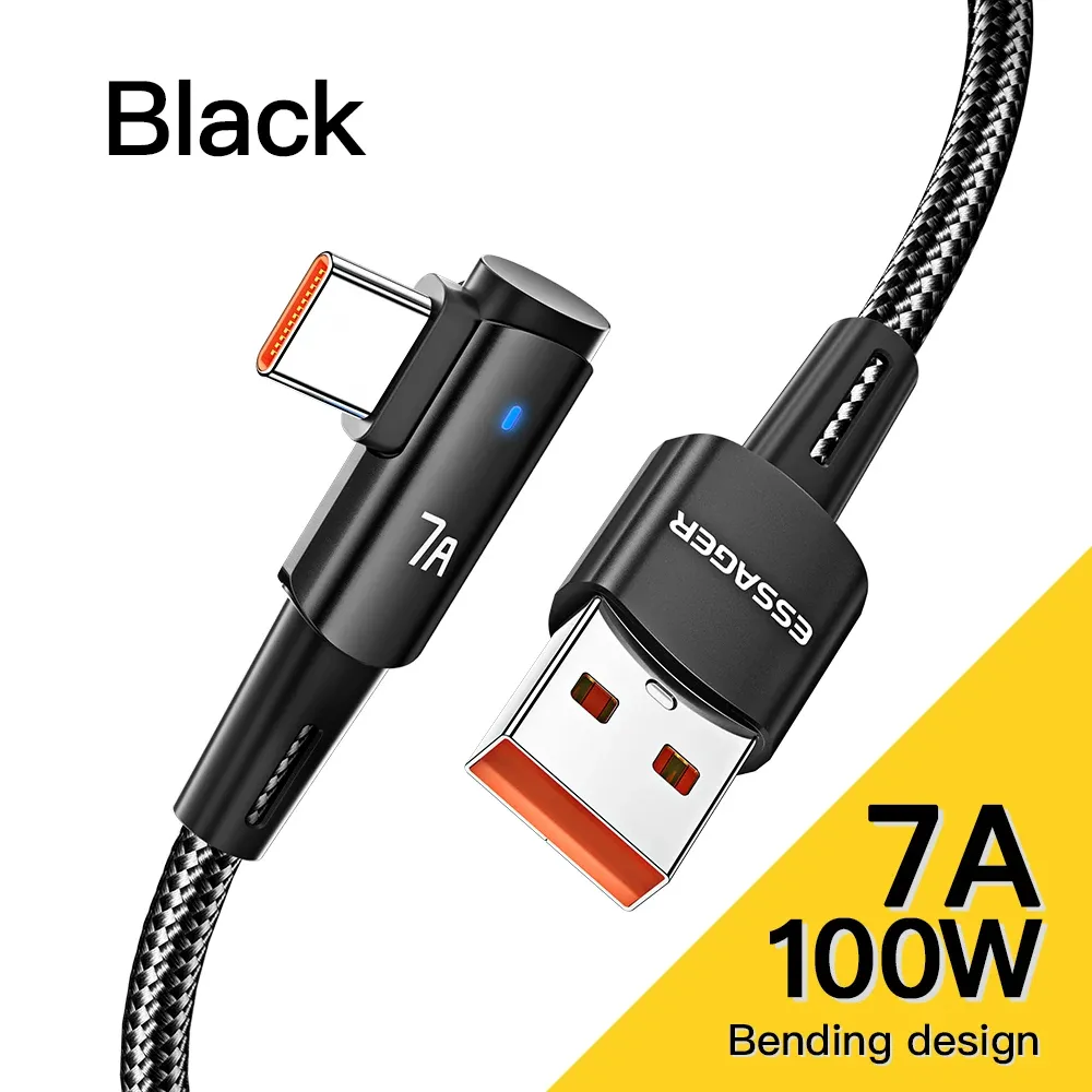 Câble USB Type-C vers USB-C 100 W coudé à 90 degrés Essager pour iPad, MacBook Pro, Xiaomi, Samsung et Huawei, charge rapide 8