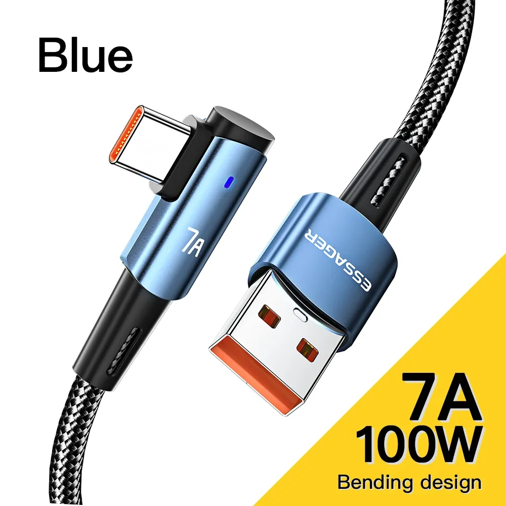 Câble USB Type-C vers USB-C 100 W coudé à 90 degrés Essager pour iPad, MacBook Pro, Xiaomi, Samsung et Huawei, charge rapide 10