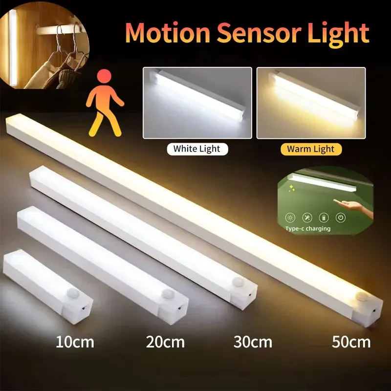 1/2/4 pcs lampe LED à détecteur de mouvement pour sous-armoire, rechargeable, avec bande magnétique, pour cuisine et placard 1