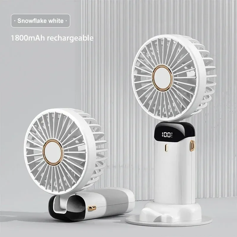 Mini ventilateur de cou portable avec support téléphone et écran d'affichage, rechargeable par USB, 5 vitesses, batterie 1800 mAh 9