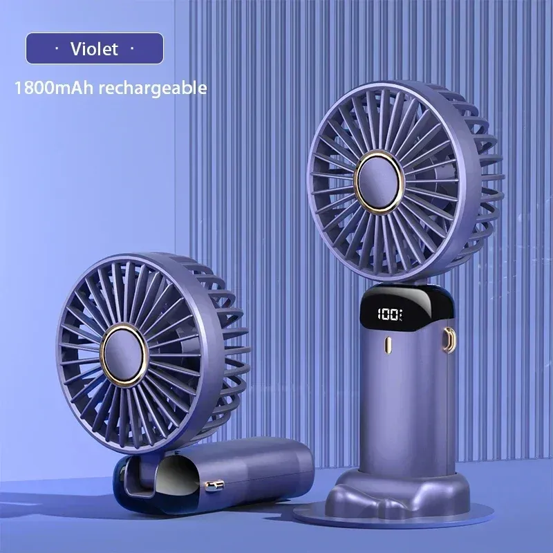 Mini ventilateur de cou portable avec support téléphone et écran d'affichage, rechargeable par USB, 5 vitesses, batterie 1800 mAh 8