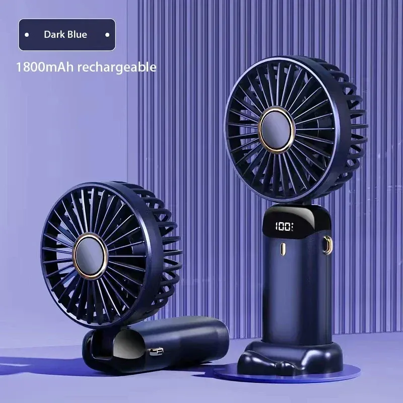 Mini ventilateur de cou portable avec support téléphone et écran d'affichage, rechargeable par USB, 5 vitesses, batterie 1800 mAh 10