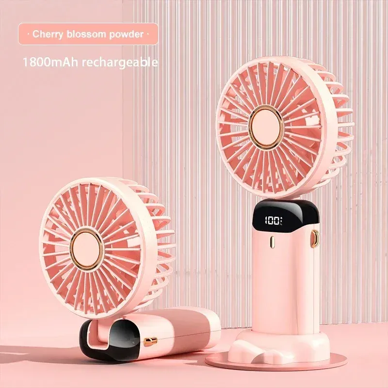 Mini ventilateur de cou portable avec support téléphone et écran d'affichage, rechargeable par USB, 5 vitesses, batterie 1800 mAh 7