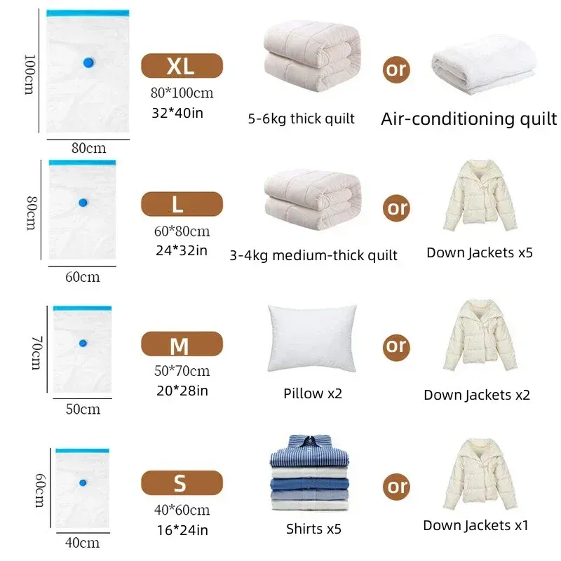 Sacs de rangement sous vide pour vêtements, literie et couvertures, organisateur de garde-robe 4