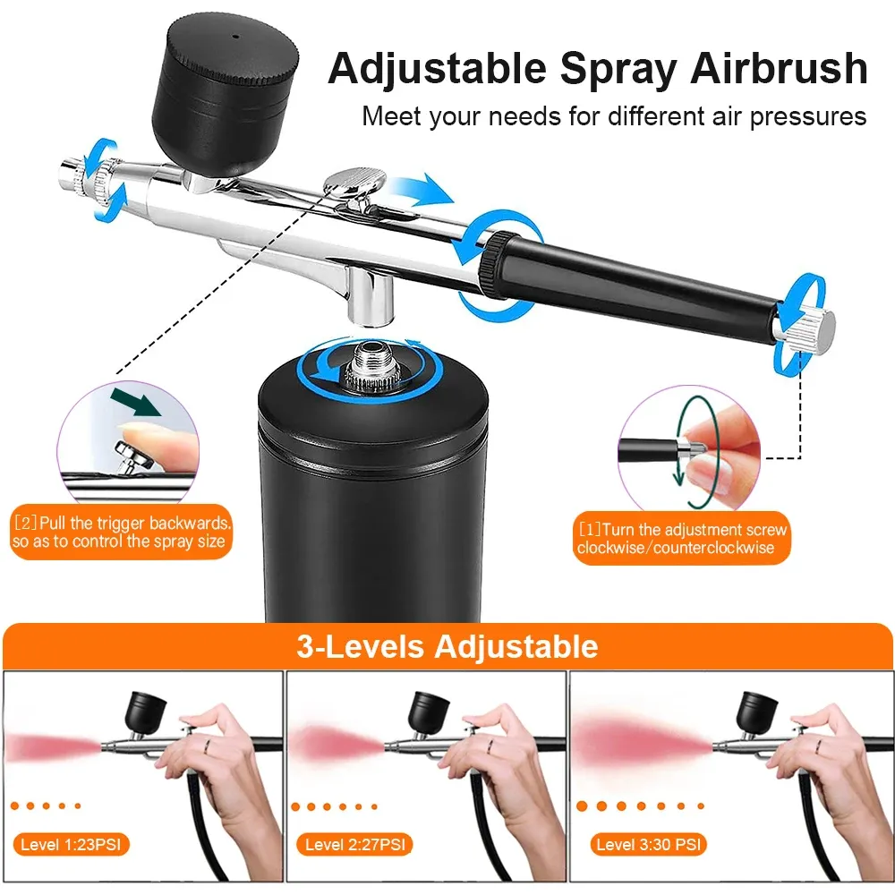 Aérographe à ongles avec compresseur portable, kit nail art pour peinture, décoration de gâteaux et loisirs créatifs 3
