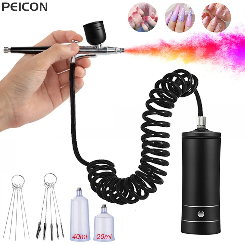 Aérographe à ongles avec compresseur portable, kit nail art pour peinture, décoration de gâteaux et loisirs créatifs - Image 1