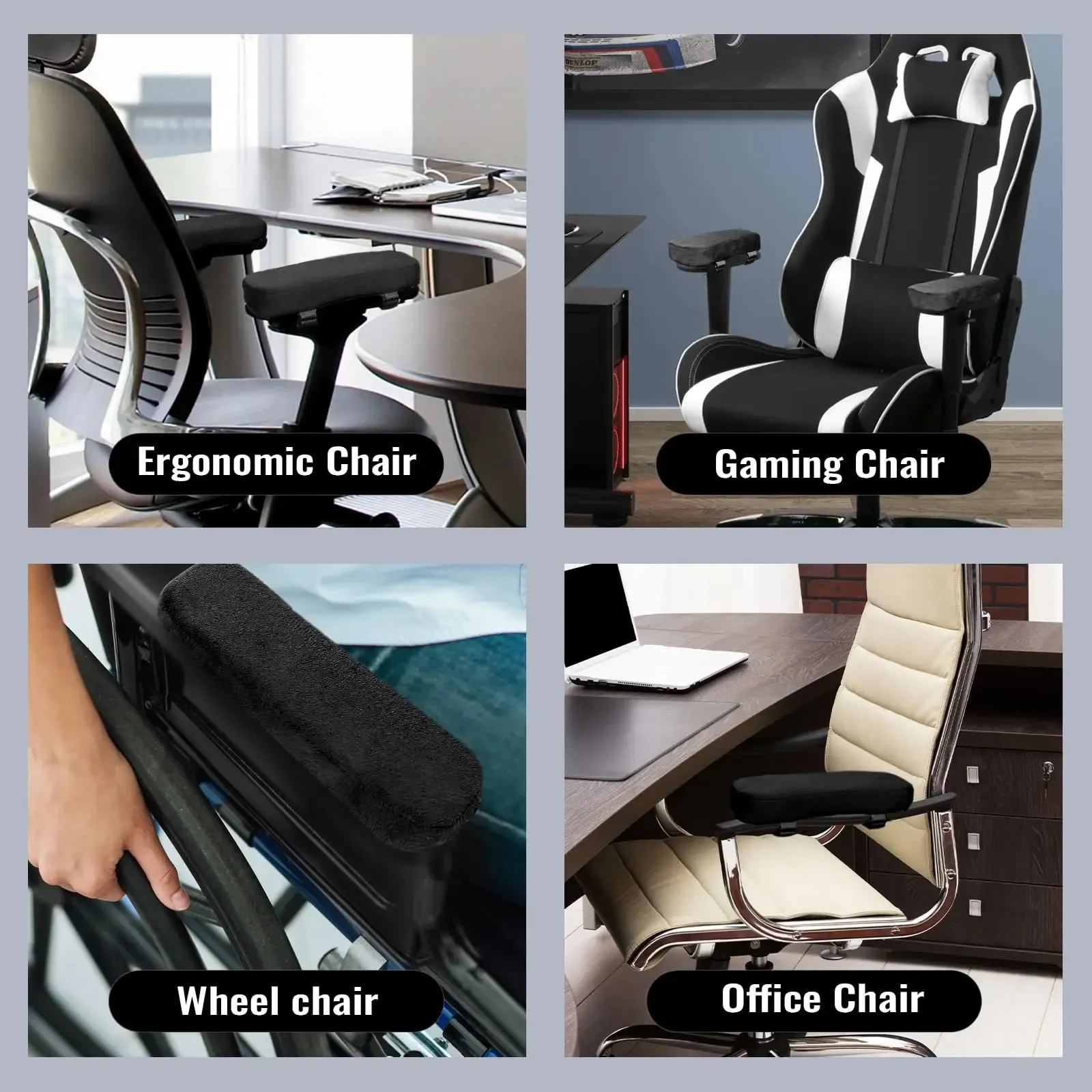 Coussinets d'accoudoirs pour chaise de bureau, lot de 2 ou 6, en mousse PU souple, housses amovibles et lavables pour chaise de bureau ou de gaming, soutien confortable pour les coudes 5