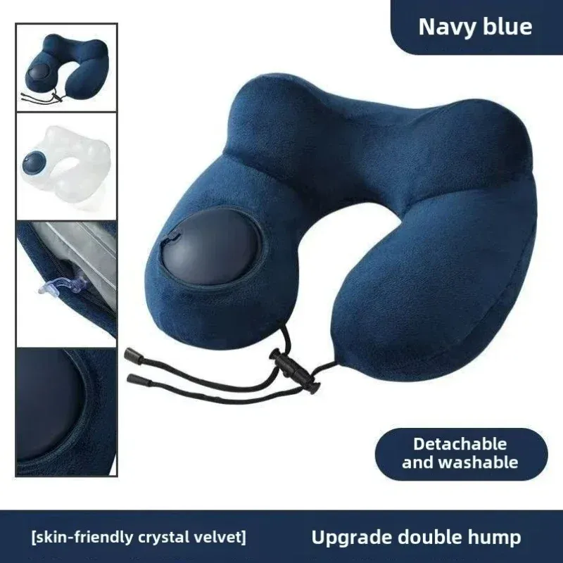 Oreiller de voyage gonflable en forme de U avec pompe intégrée 2