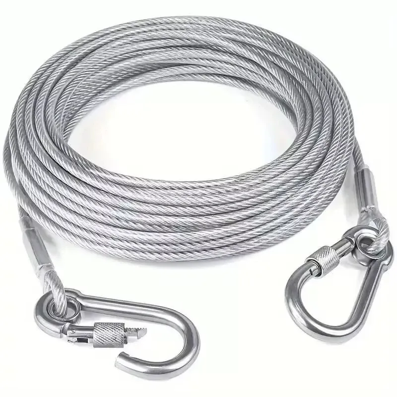 Corde à linge polyvalente en acier inoxydable, 2/5/10 mètres, pour le camping en plein air, cordes de traction, laisse épaisse pour chien et animal domestique avec crochet, 1 pièce