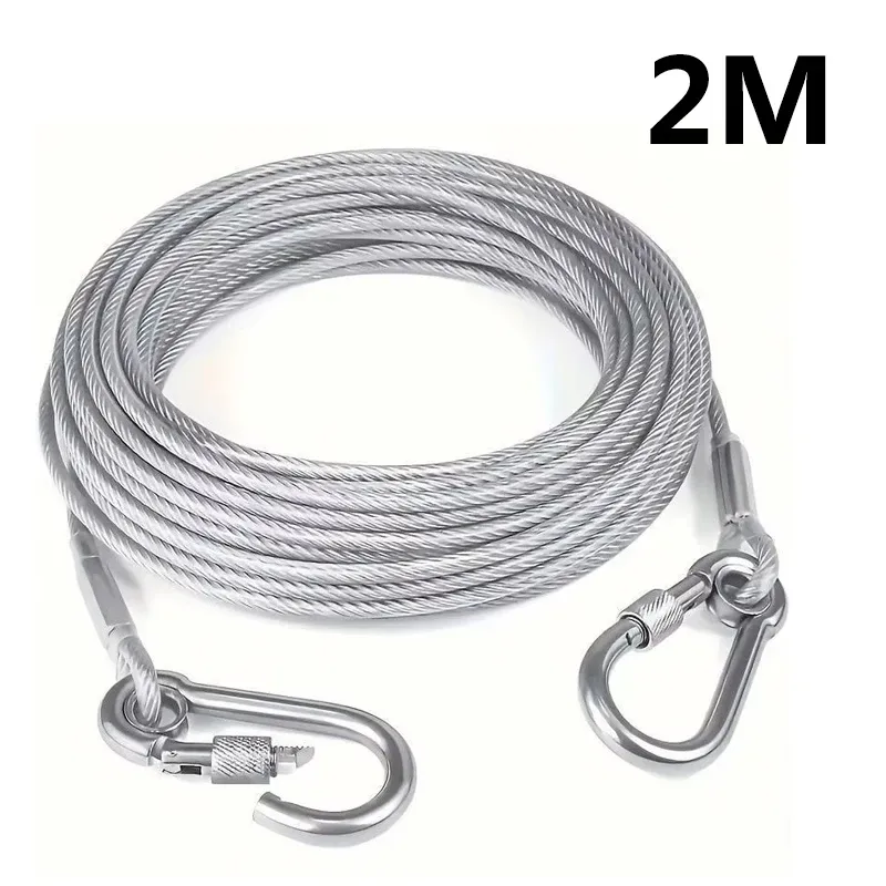 Corde à linge polyvalente en acier inoxydable, 2/5/10 mètres, pour le camping en plein air, cordes de traction, laisse épaisse pour chien et animal domestique avec crochet, 1 pièce 7