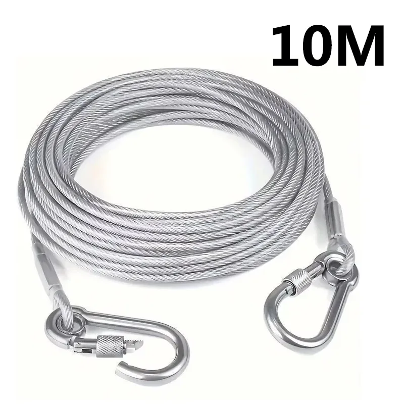Corde à linge polyvalente en acier inoxydable, 2/5/10 mètres, pour le camping en plein air, cordes de traction, laisse épaisse pour chien et animal domestique avec crochet, 1 pièce 9