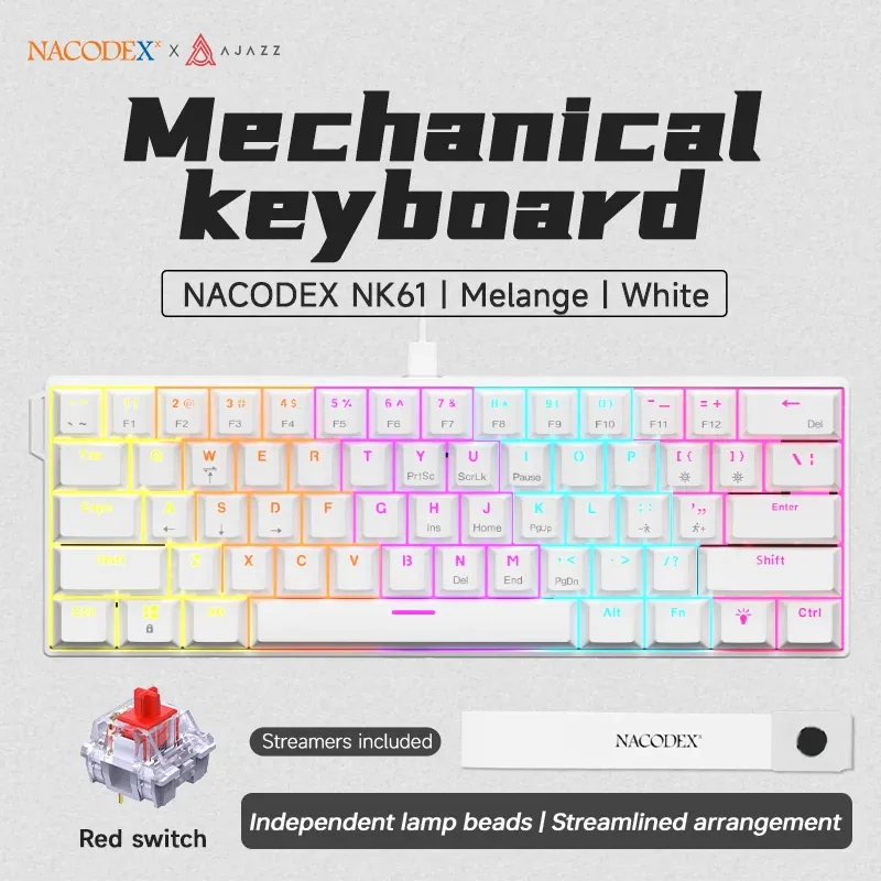 Clavier de jeu mécanique filaire AJAZZ NK61, compatible avec le remplacement à chaud de toutes les touches, idéal pour le travail de bureau et les jeux. 3