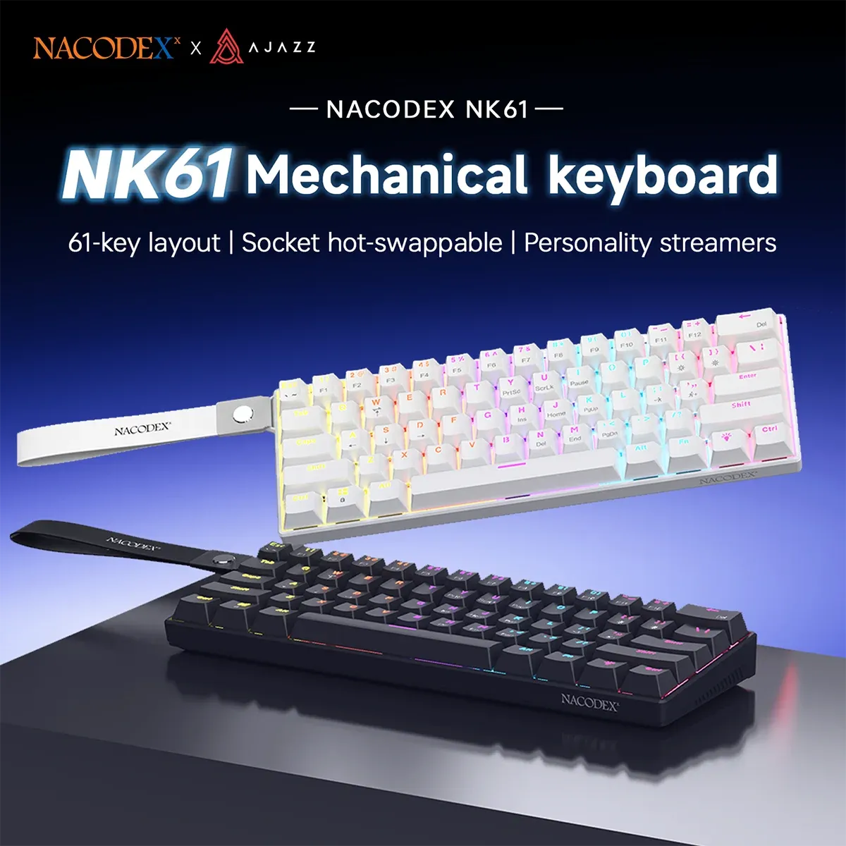 Clavier de jeu mécanique filaire AJAZZ NK61, compatible avec le remplacement à chaud de toutes les touches, idéal pour le travail de bureau et les jeux. 1
