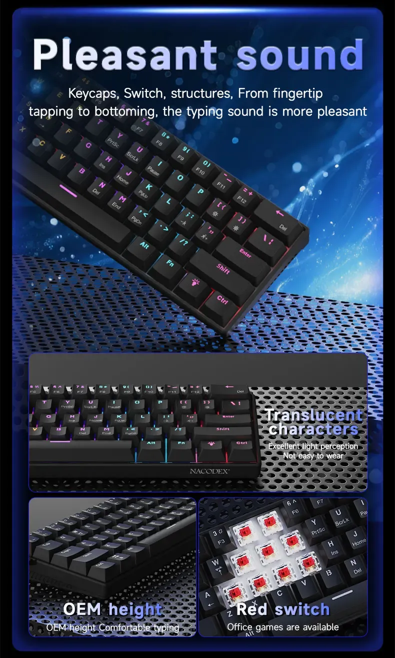 Clavier de jeu AJAZZ NK61 détail des touches