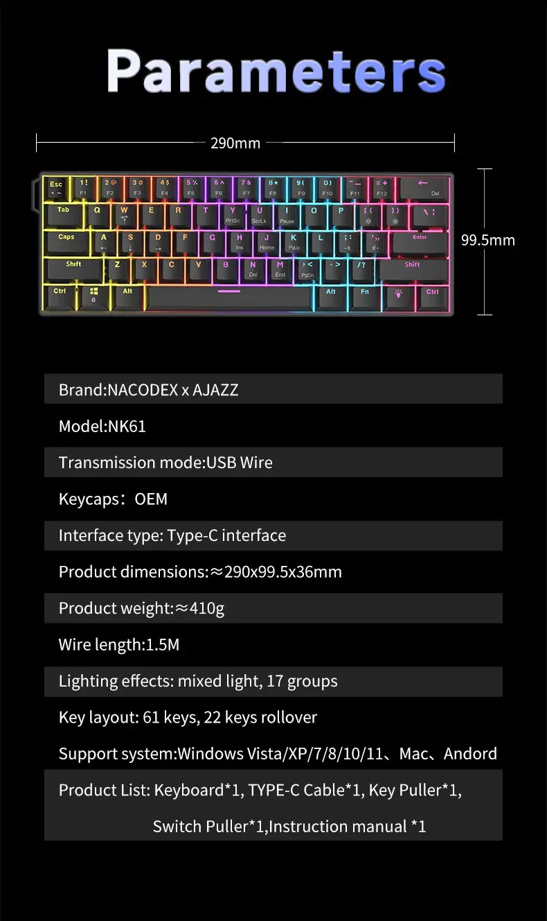 Clavier de jeu AJAZZ NK61 en détail