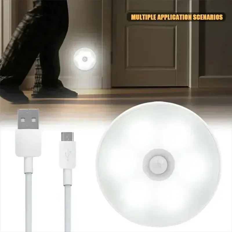 Veilleuse LED à détecteur de mouvement, rechargeable par USB, sans fil, pour cuisine, armoire et escalier 6