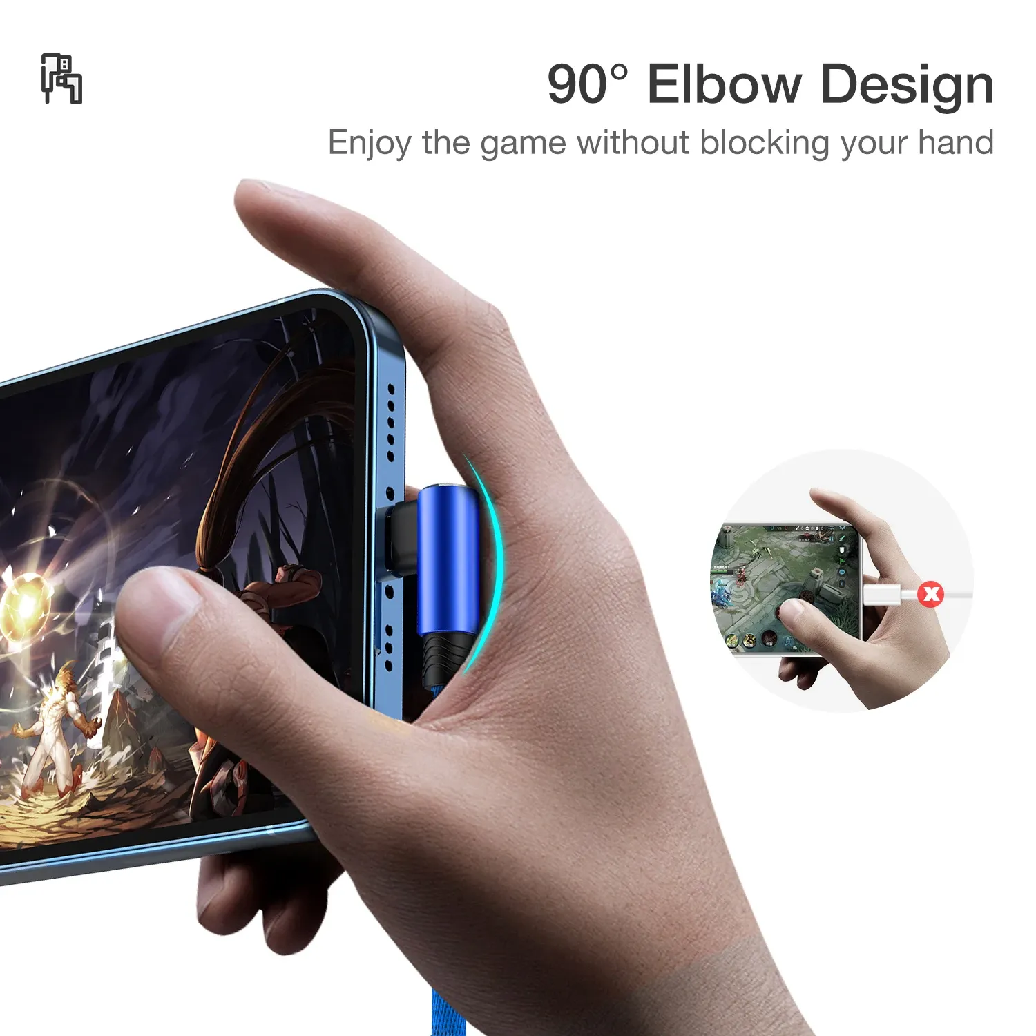 Câble USB coudé à 90° pour iPhone et iPad, longueur standard 3