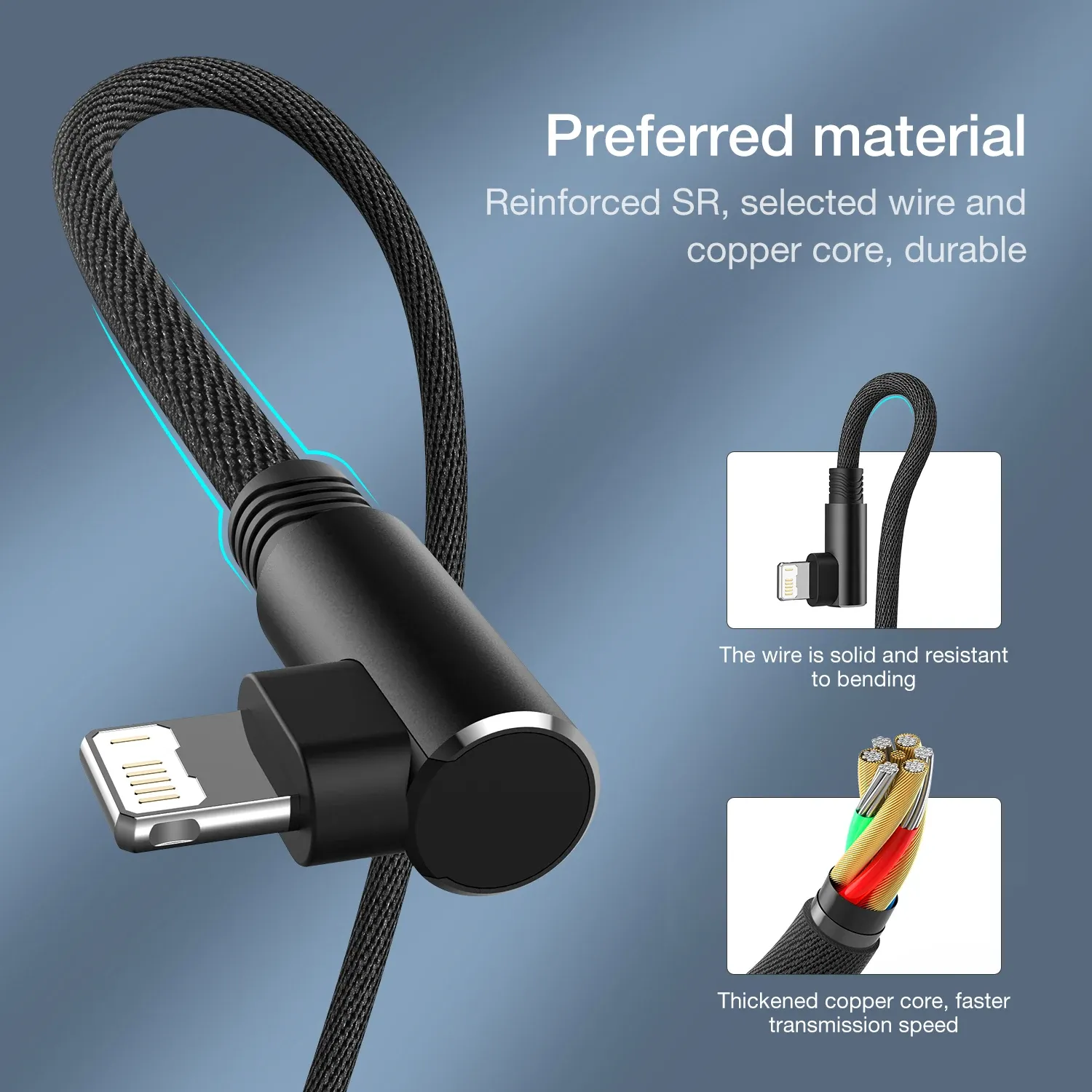 Câble USB coudé à 90° pour iPhone et iPad, longueur standard 4