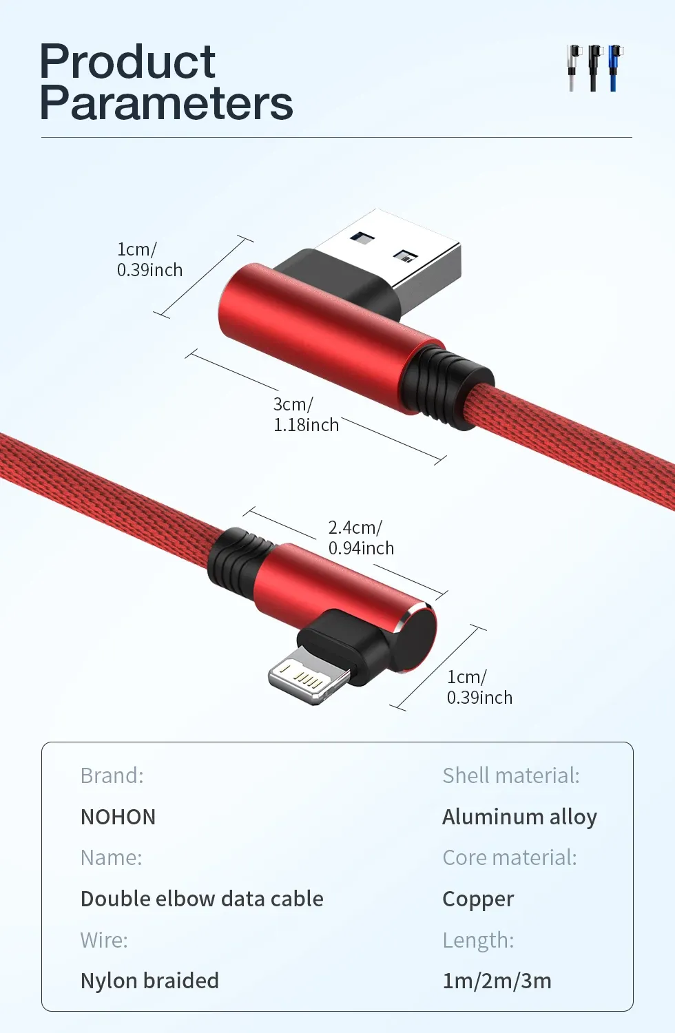 Câble USB coudé présenté dans son ensemble