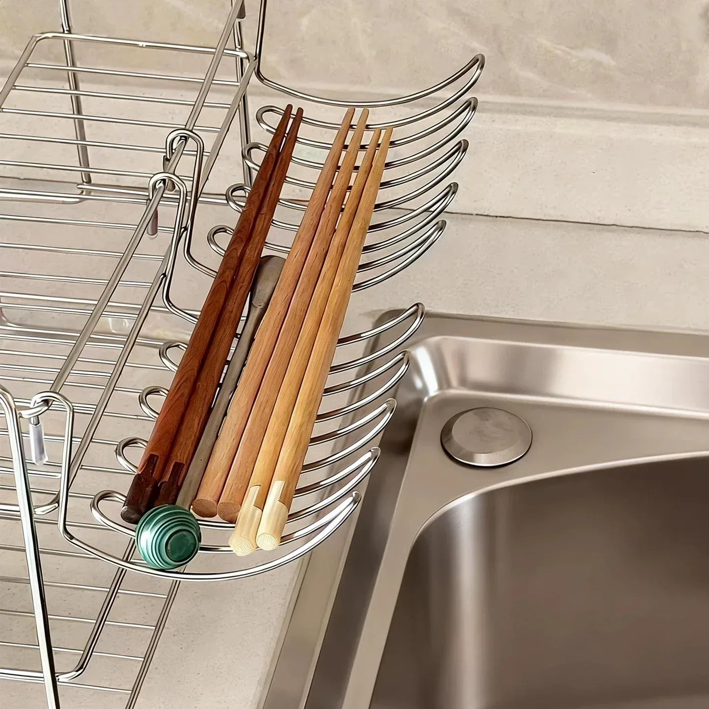 Égouttoir extensible en acier inoxydable, rangement au quotidien