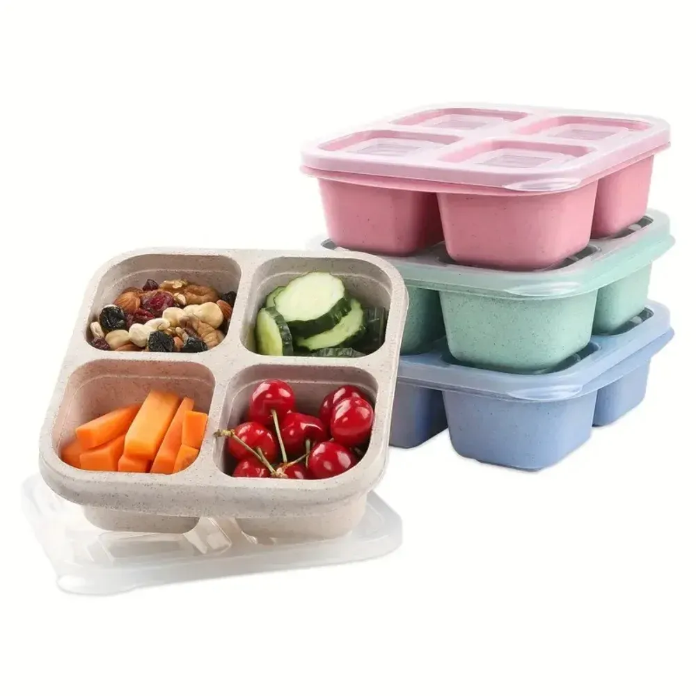 Boîtes à collation réutilisables à 4 compartiments, contenants portables pour repas et déjeuner, pour enfants et adultes, bouteilles de rangement pour collations à la maison, accessoire de cuisine - Image 1