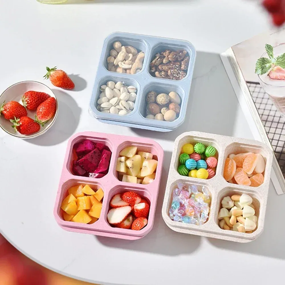 Boîtes à collation réutilisables à 4 compartiments, contenants portables pour repas et déjeuner, pour enfants et adultes, bouteilles de rangement pour collations à la maison, accessoire de cuisine 6
