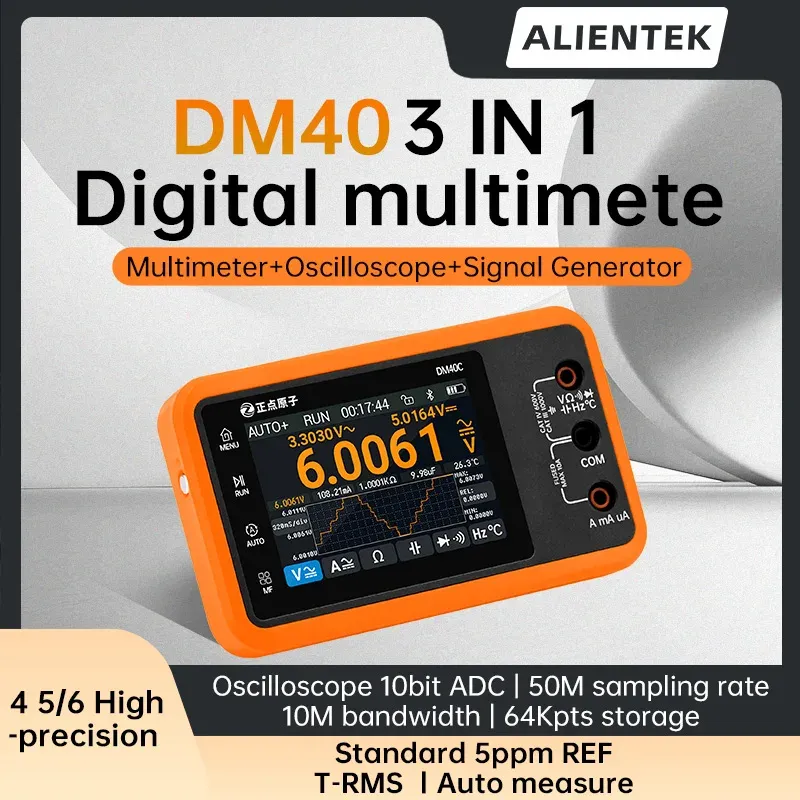 ALIENTEK DM40 Multimètre numérique 3 en 1 avec oscilloscope et générateur de signal, fréquence d'échantillonnage de 50 MSa/s, testeur de diode, portable - Image 1