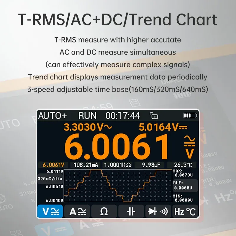ALIENTEK DM40 Multimètre numérique 3 en 1 avec oscilloscope et générateur de signal, fréquence d'échantillonnage de 50 MSa/s, testeur de diode, portable 3
